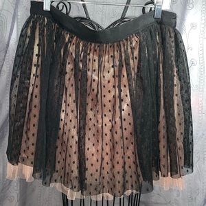 Black Polkadot Lace, Pink Satin, and Tulle Skirt